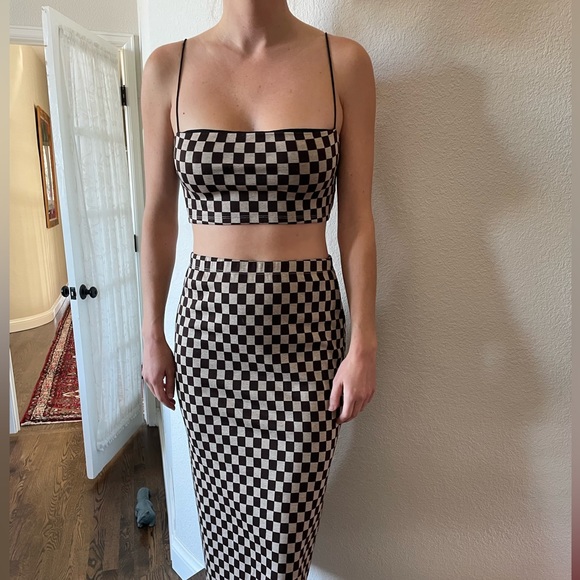 Reformation Callista Knit Two Piece in Brown Check sz Medium - Picture 2 of 4